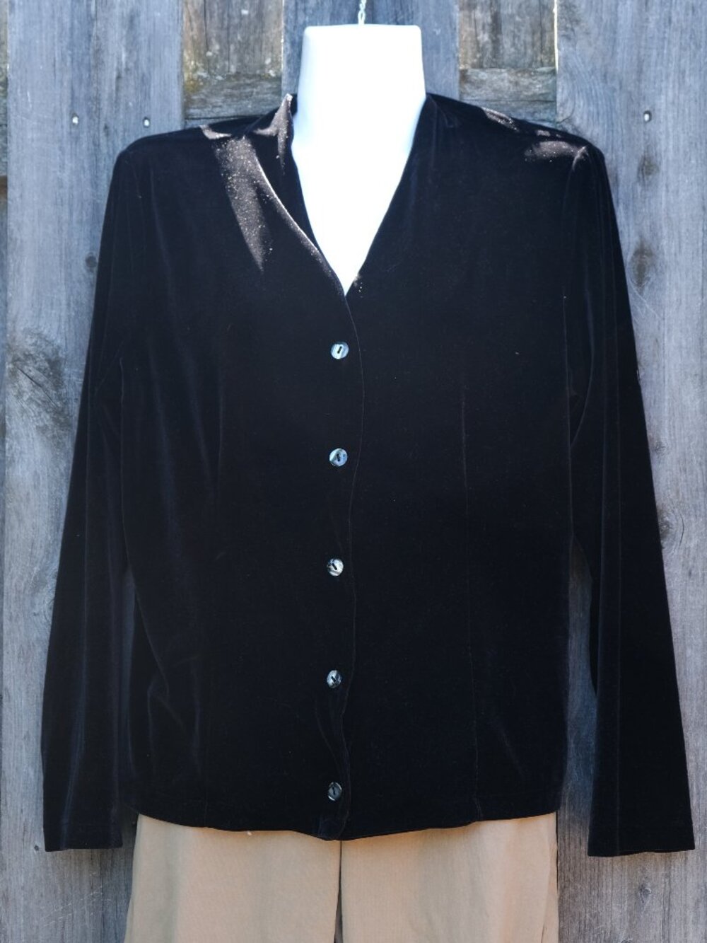 Vintage Villager by Liz Claiborne Black Velvet Top Size M Shell Button Blouse